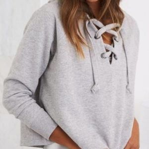 AERIE GRAY LACED CROPPED SWEATSHIRT